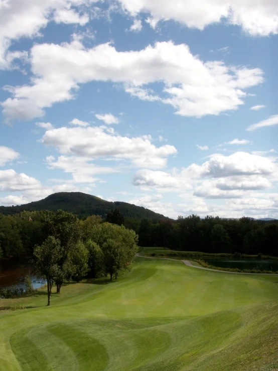 a very nice golf course surrounded by lush green