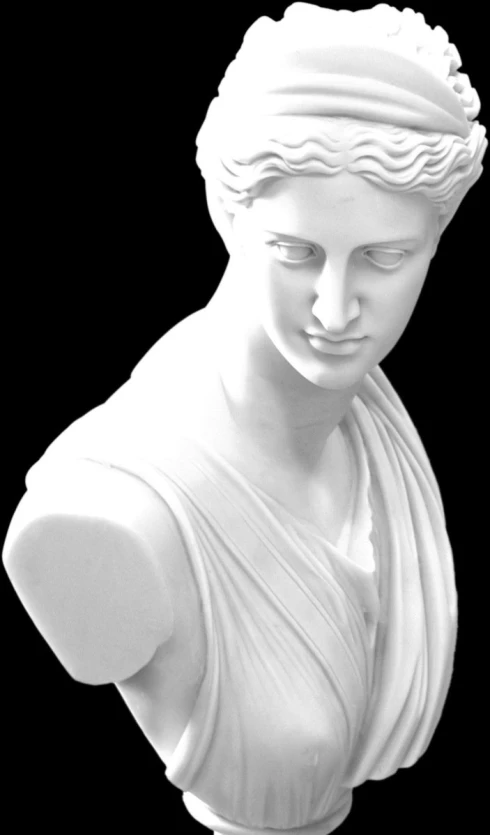 this is a close up view of a bust of a woman