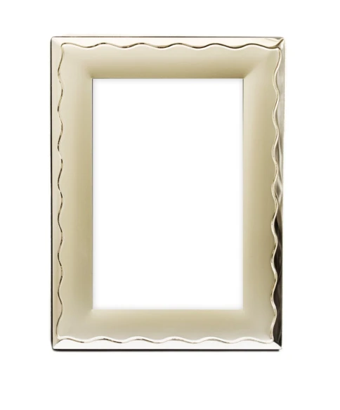 the rectangular white frame has ornate design on it
