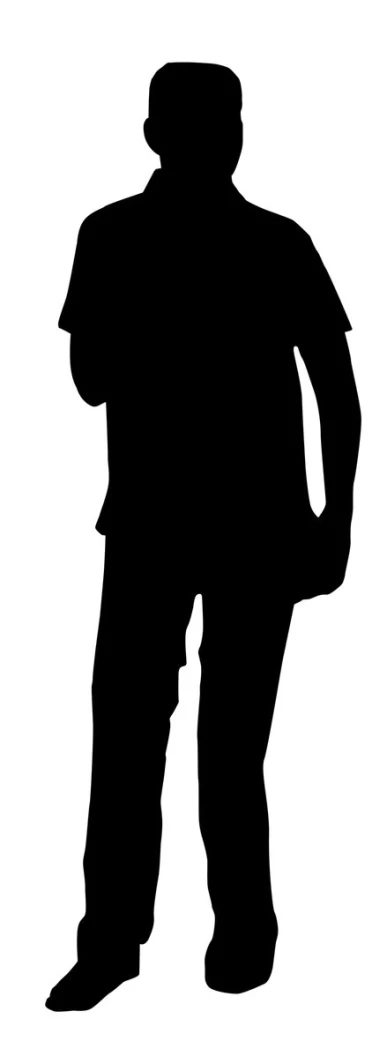 silhouette man wearing a hat and coat