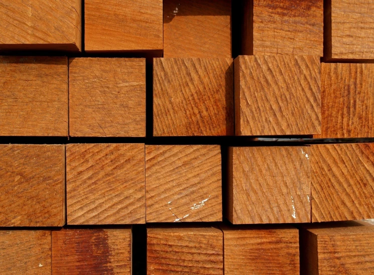 closeup of multiple wood squares stacked together