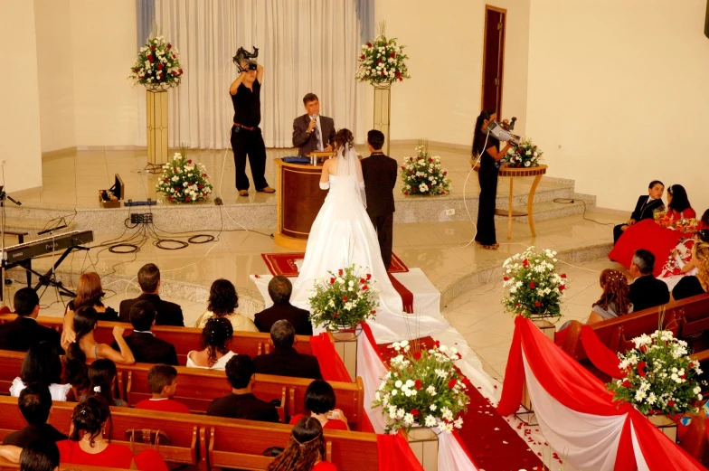 a beautiful bride and groom at their wedding ceremony