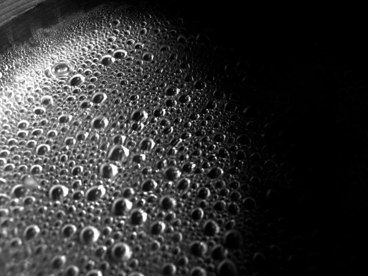 a black and white po of water drops