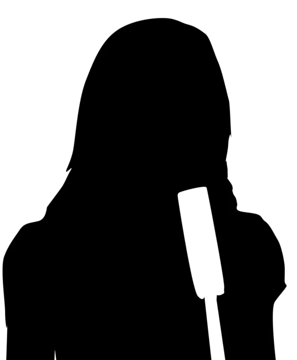 the silhouette of a woman's head with a large knife in it