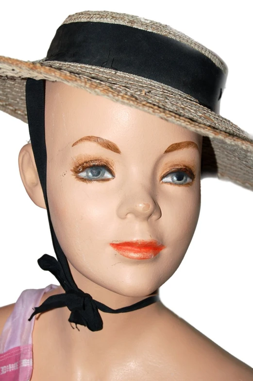 the model is wearing a brown hat