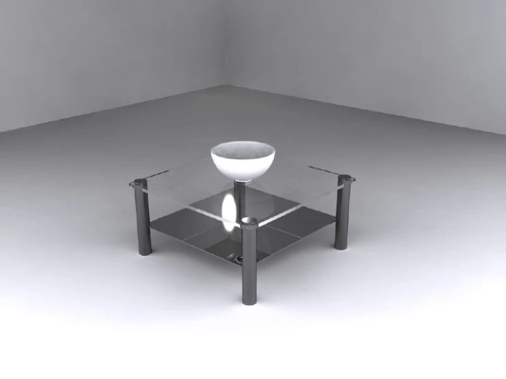 the side table has two metal poles holding a glass bowl