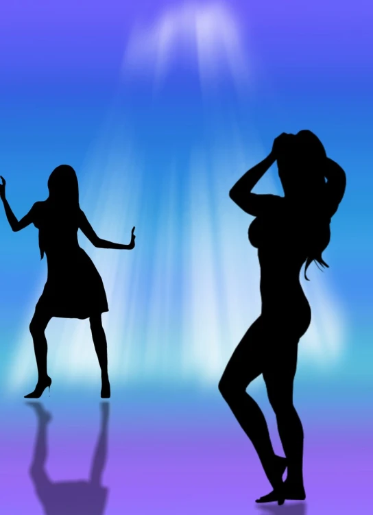 two silhouettes of girls dancing on a light background