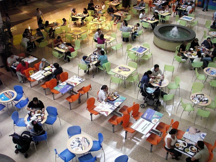 large dining tables with people in them all sitting down