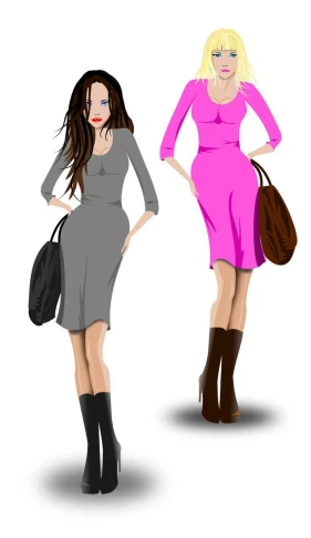 a cartoon drawing of two woman in high heels