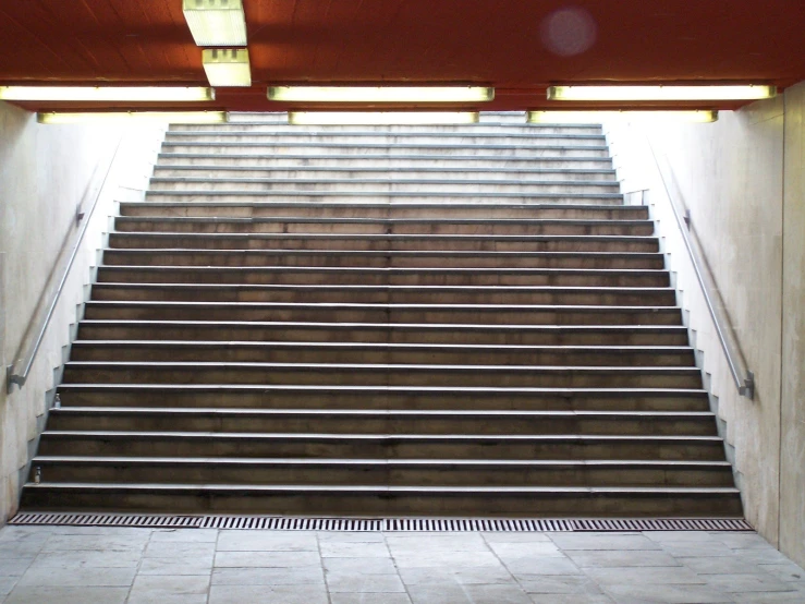 there is a large stair case in the building