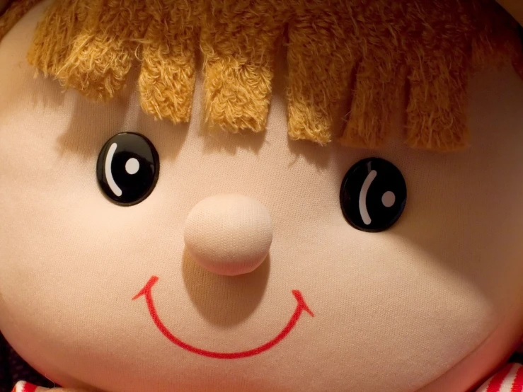 a plush doll with very thick blonde hair and eyes