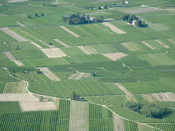 an aerial view of a field near a town