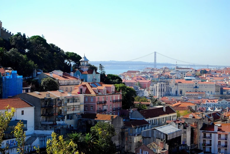 view of a city and an island across from it