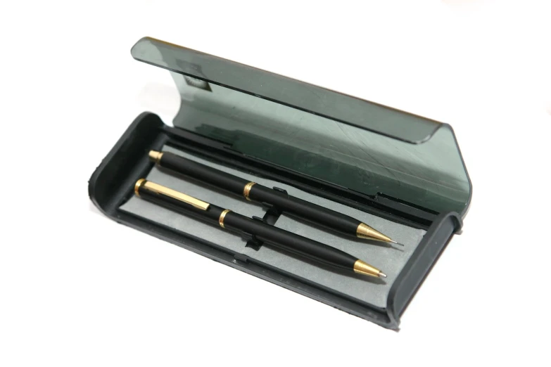 two fountain pens with a case in the middle