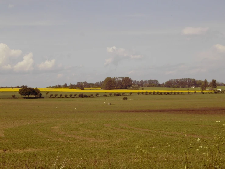 green rolling hills and fields near the town