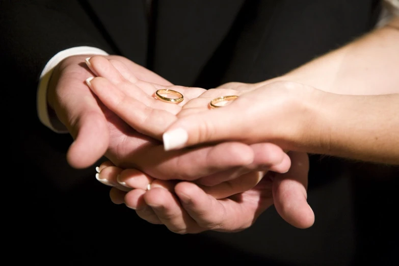 closeup of a bride holding her hands with a groom