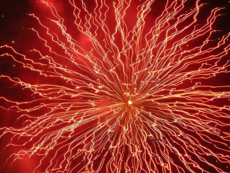 a fireworks display is in full display