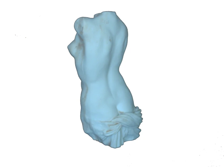 a blue statue of a woman with one arm out