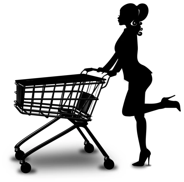 the woman with the shopping cart silhouette on a white background