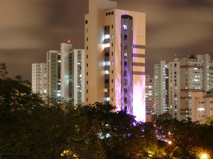 this is an image of buildings at night