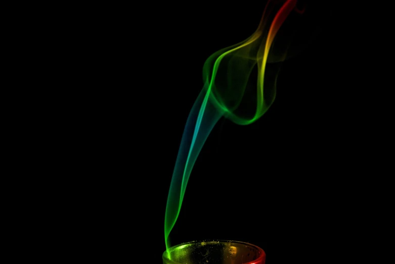 smoke rising from a cup that has the color rainbows