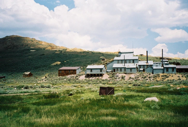 sheep graze in a field while homes sit on top of the mountains