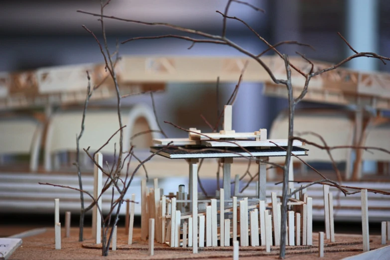 the view of some buildings and chairs in a desert area