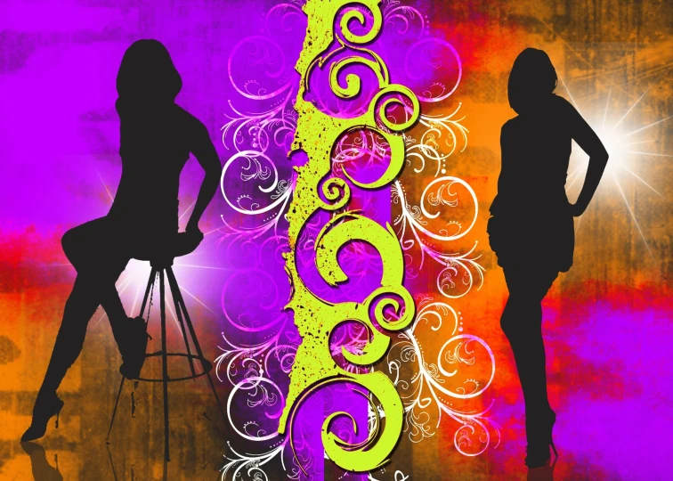 a couple of girls in silhouette standing next to each other