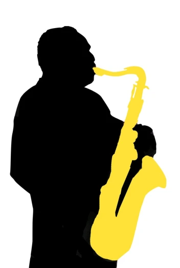 a silhouette of a person playing on a saxophone