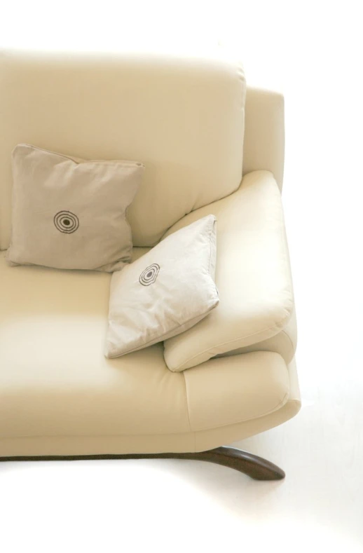 a leather chair with some pillows on it