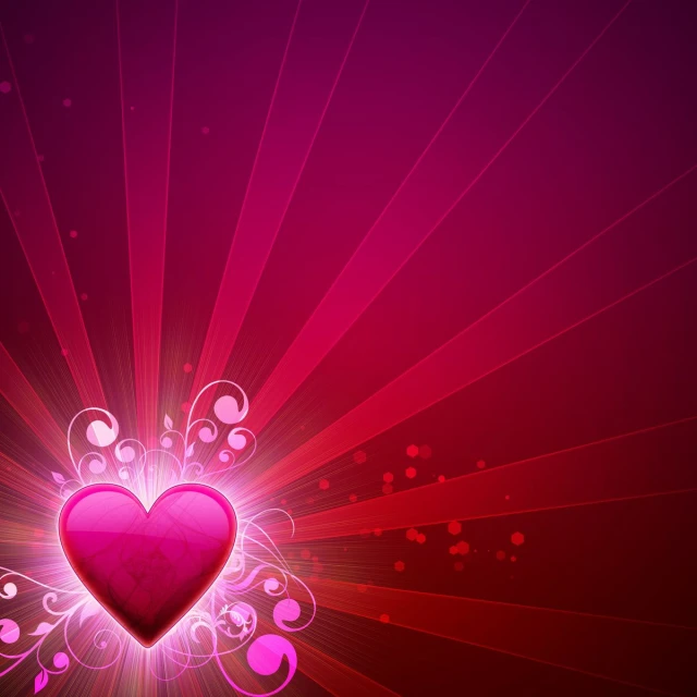 pink heart with decorative swirls and rays in the background