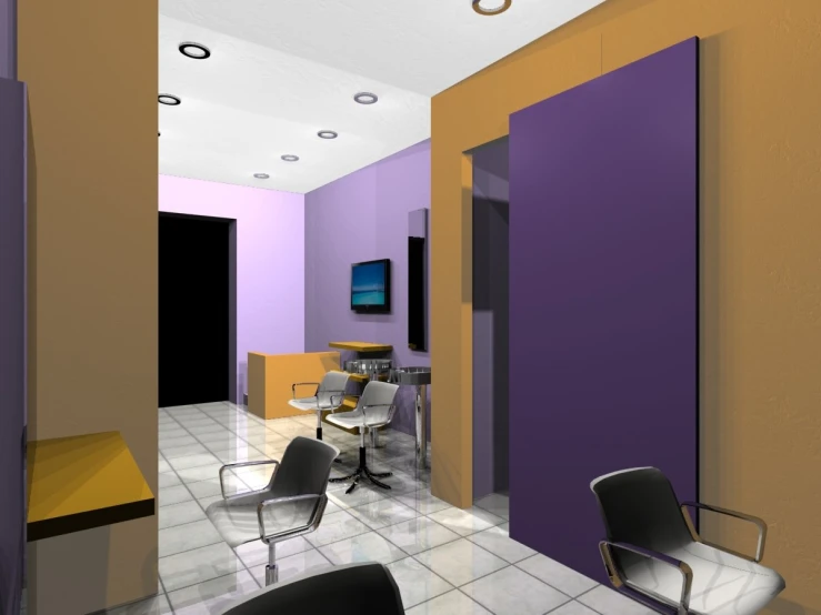 a sketch of a purple room with white floors