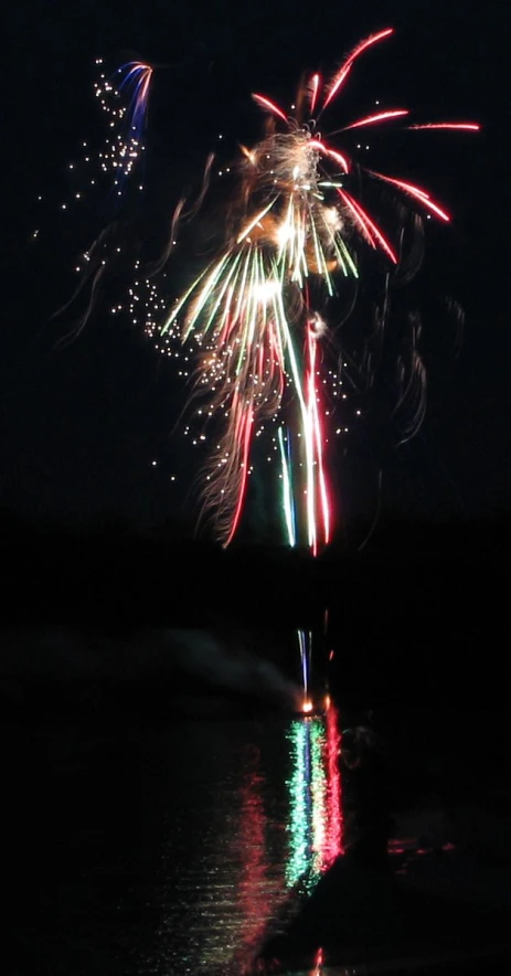 the fireworks show is being performed on the water