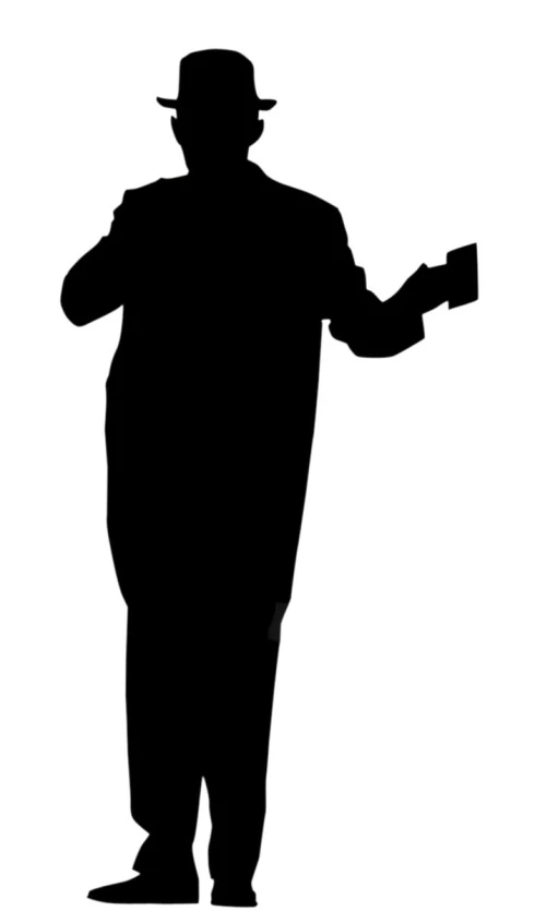 the black silhouette of a man wearing a hat