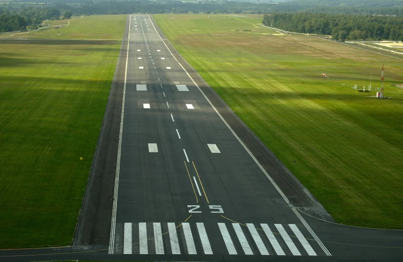 an overhead view of the airport runway