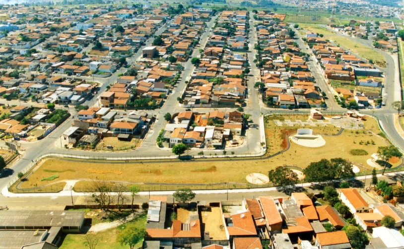 a town with lots of houses in the middle of it