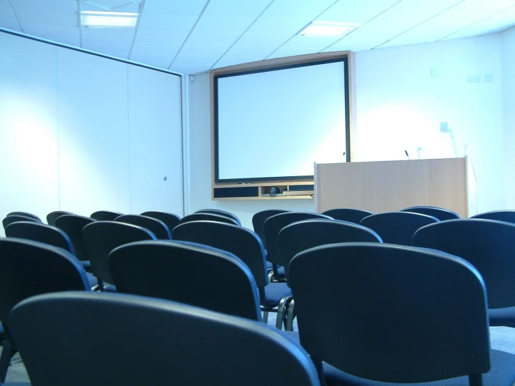 a view of the projection screen from the podium