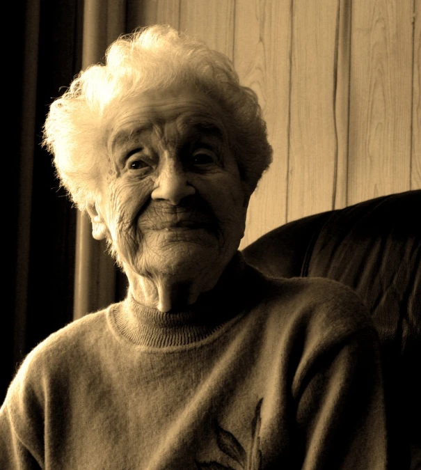 a black and white po of an older woman
