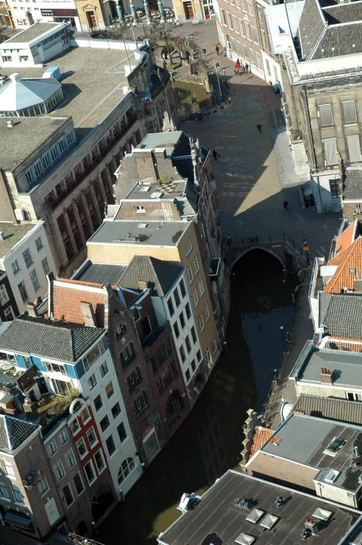 a bird's eye view of the river and buildings