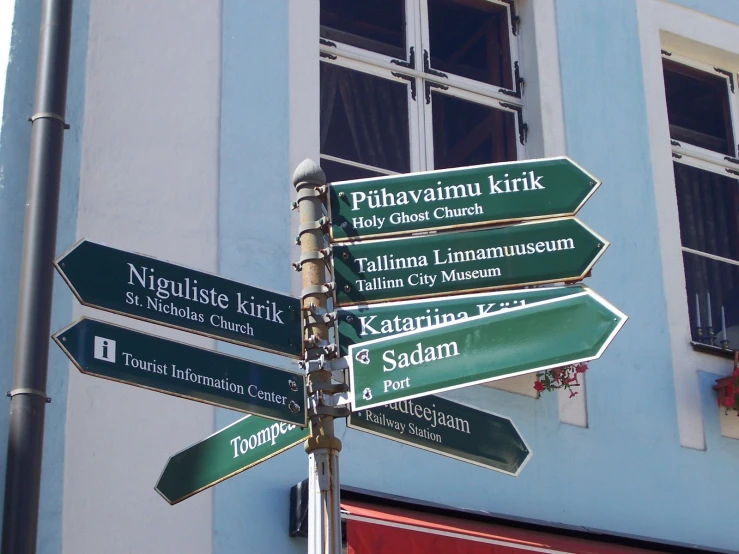 a pole filled with lots of street signs