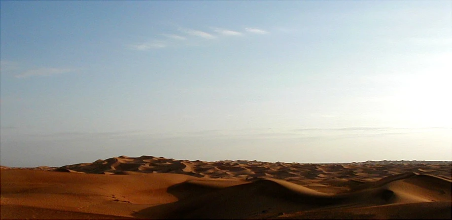 the lone person in a red shirt is standing on top of a dune