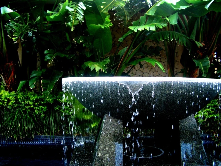 the fountain features plenty of water flowing from it