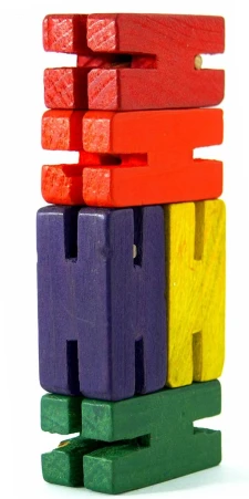 a wooden toy made with multi colored blocks