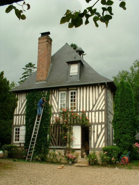 a house with a ladder in front of it