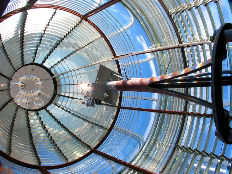 an inside of the domed glass of a dome structure