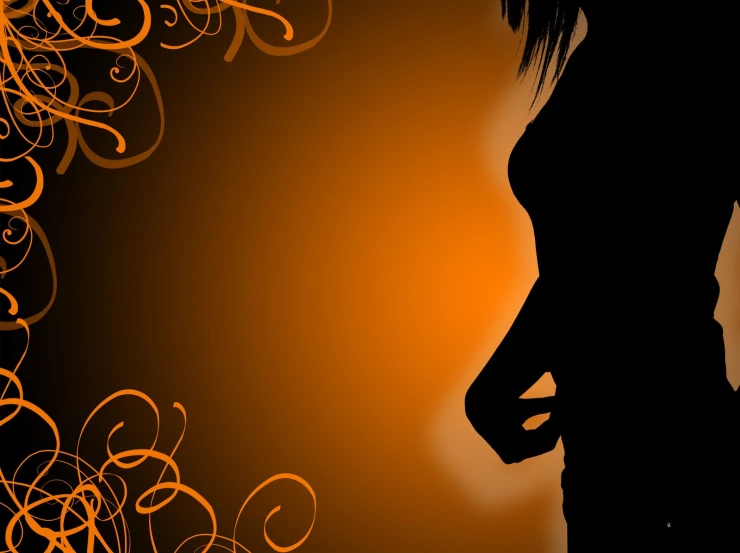 a silhouette of a woman in an orange - colored background