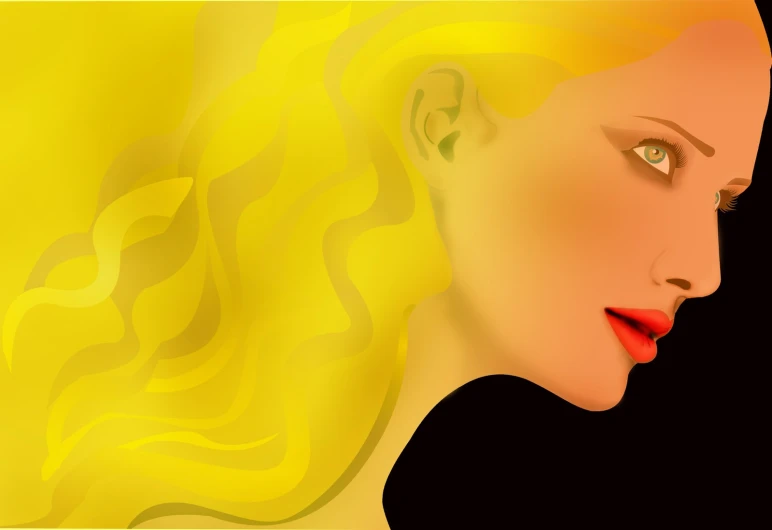 the profile of a young blonde woman wearing bright red lips