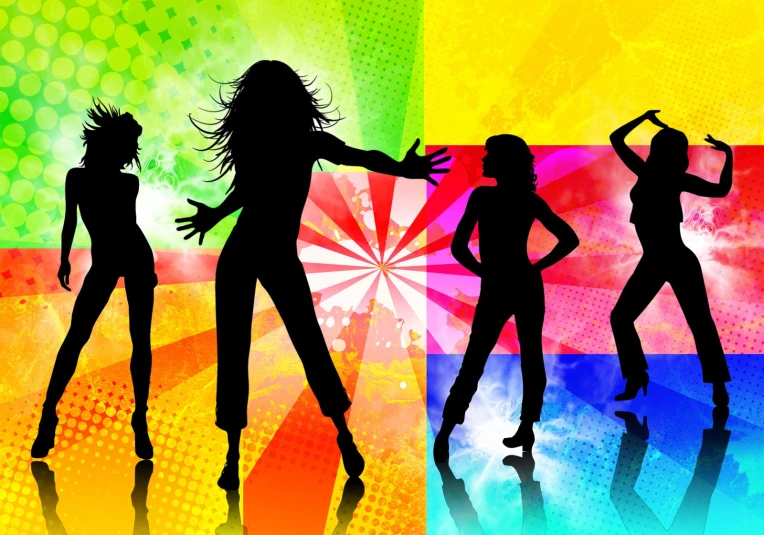 an abstract graphic of several models on a background