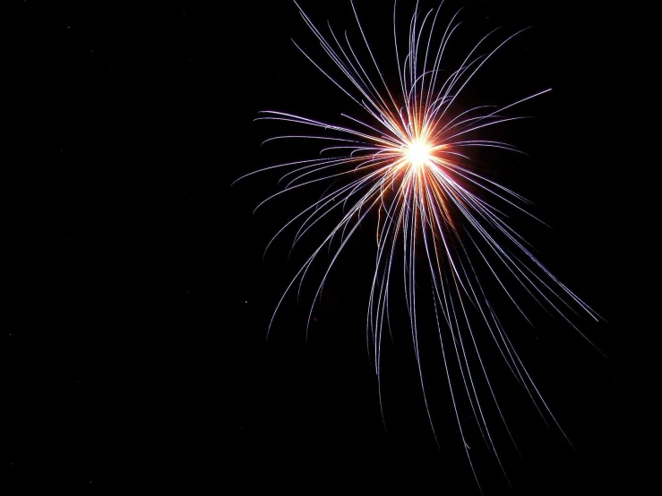 a bright fireworks is shown against a black sky