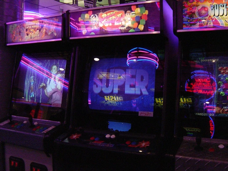 an old style arcade game in the dark